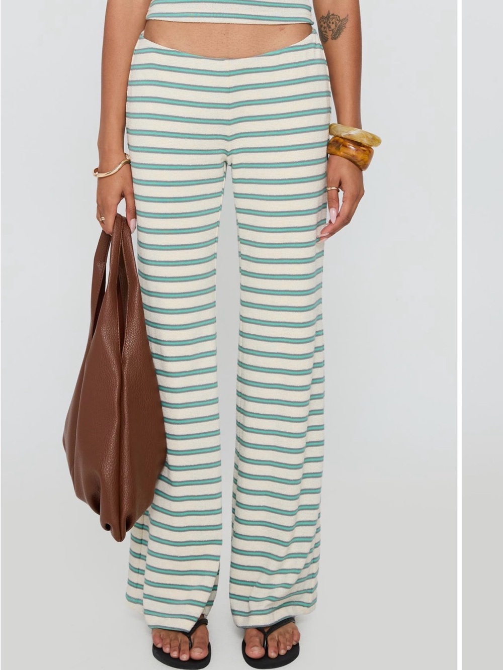 Princess Polly Anora Halter Wide Leg Set Blue / White Stripe